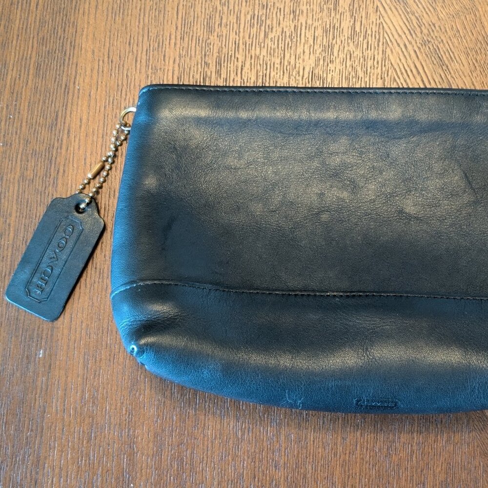 Vintage Coach Black Leather Cosmetic Pouch Case